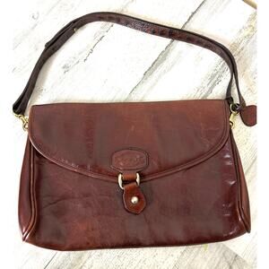 Oroton Womens Brown Cowhide Leather Shoulder Bag Crossbody Satchel Purse Vintage
